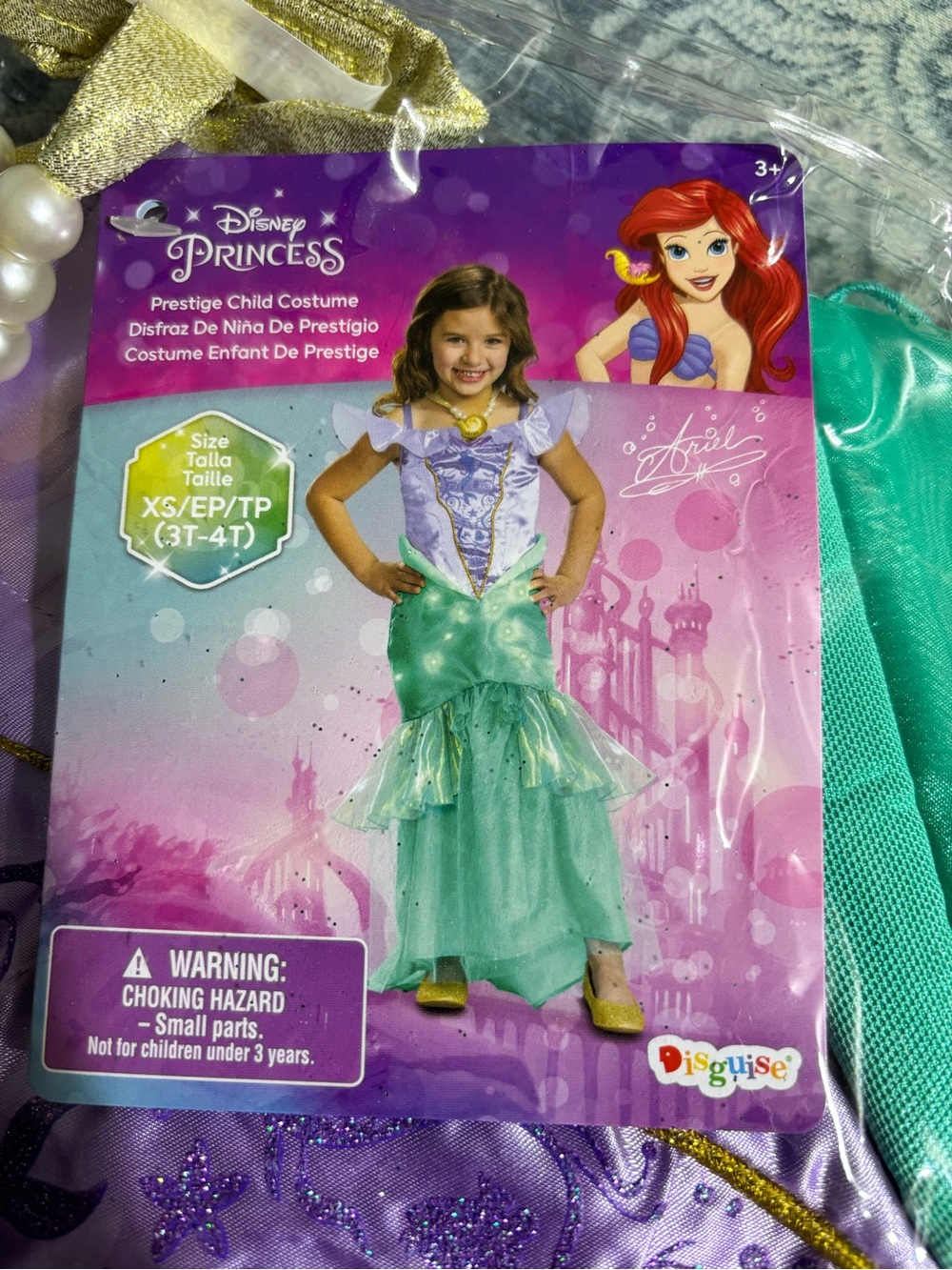 Disney Princess Ariel Green and Purple Girls' Prestige Costume size 3T-4 T